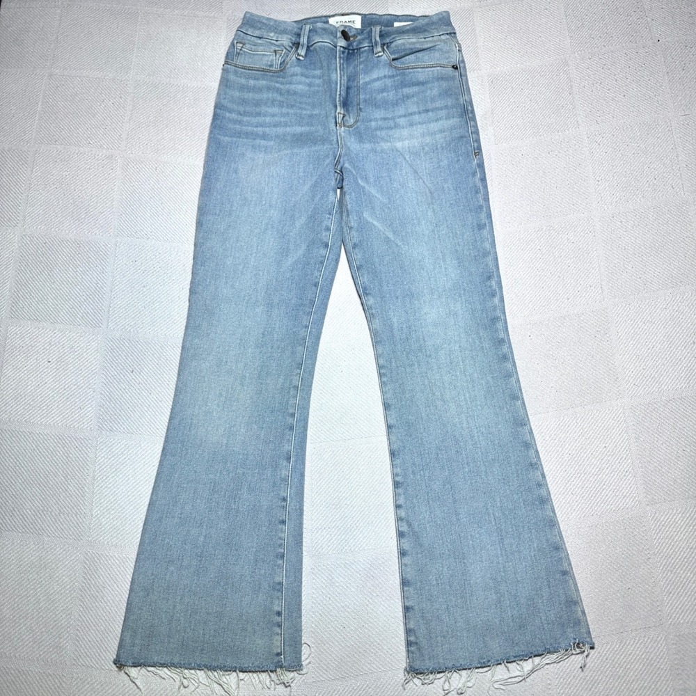 FRAME Le Crop Mini Boot Jeans Womens 27 High Rise Raw Hem Alemany Road‎ Blue